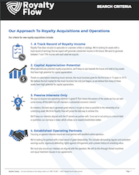 Royalty Flow Investment Criteria Royalty Flow Investment Criteria